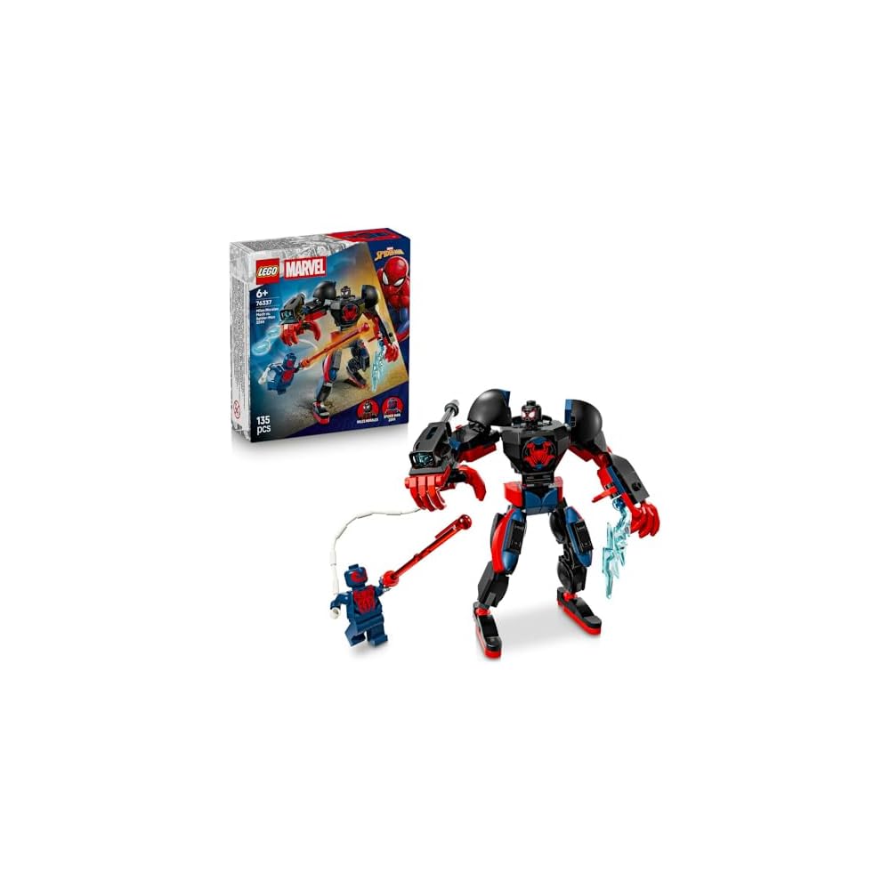 LEGO Marvel Miles Morales Mech Suit and Spider-Man 2099 Battle Toy Building Set for Kids Ages 6-9