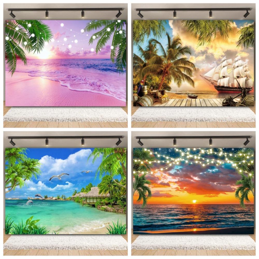 Tropischer Strand Ozean Fotografie Hintergrund Sommer Meeresufer Palme Naturlandschaft Baby Geburtstag Feier Party Foto Hintergrund