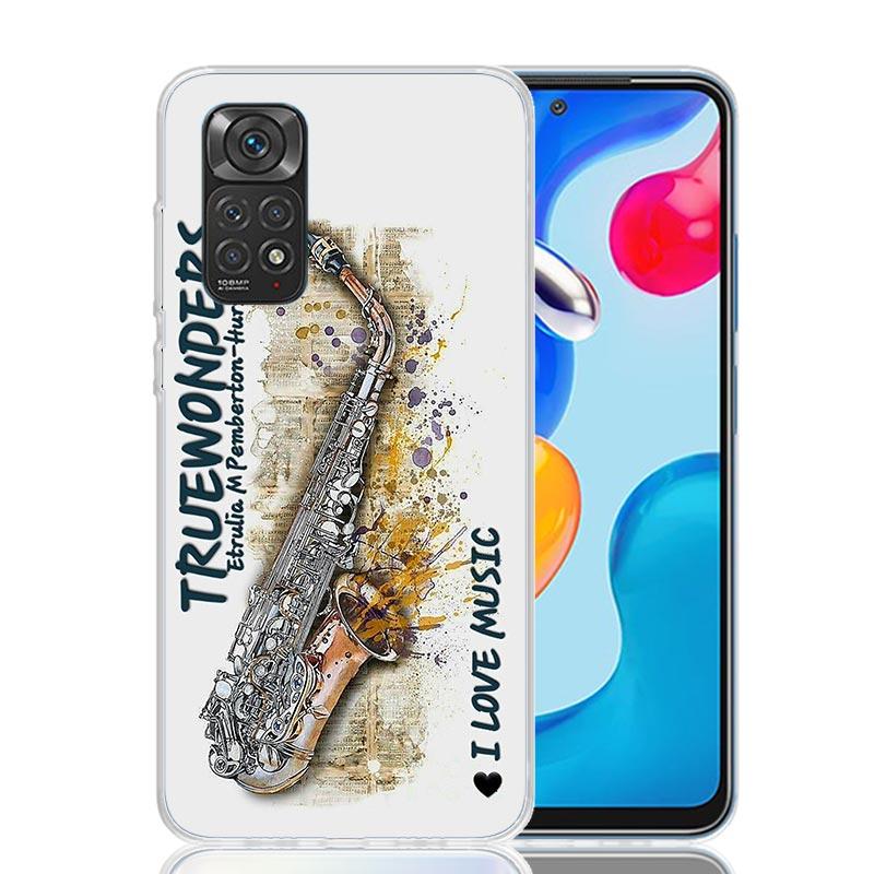 Music Saxophone Instrument Phone Case For Xiaomi Redmi Note 13 14 15 Pro Plus 12S 12 14S 11S 11E 10 10S 11 11T 5G 4G Cover Coque