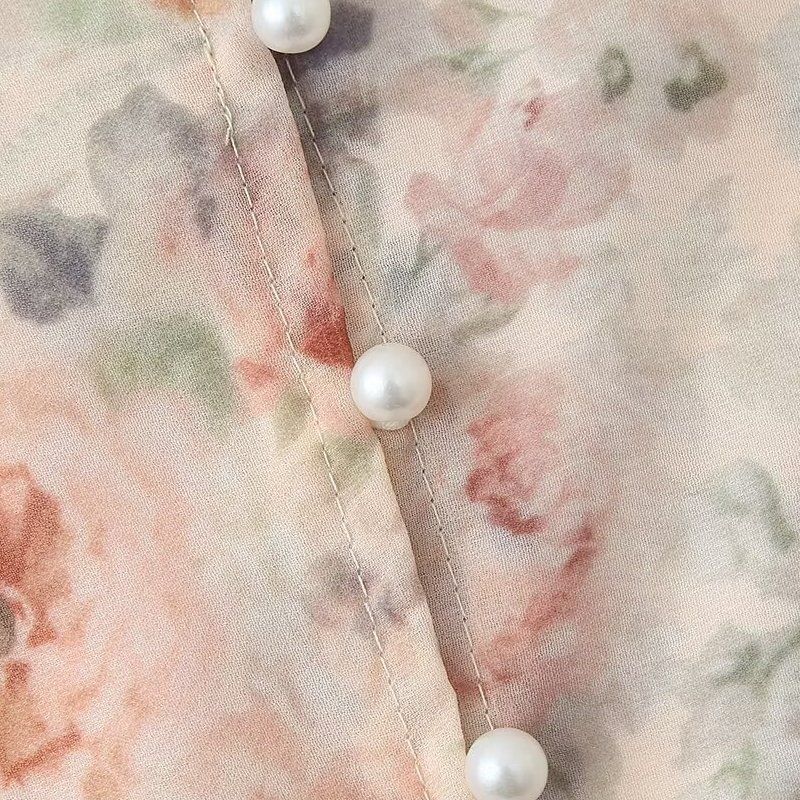 Kaslead New Women Clothes Western Style Fashion Stand Collar Flower Print Long Sleeve Shirts Skirt