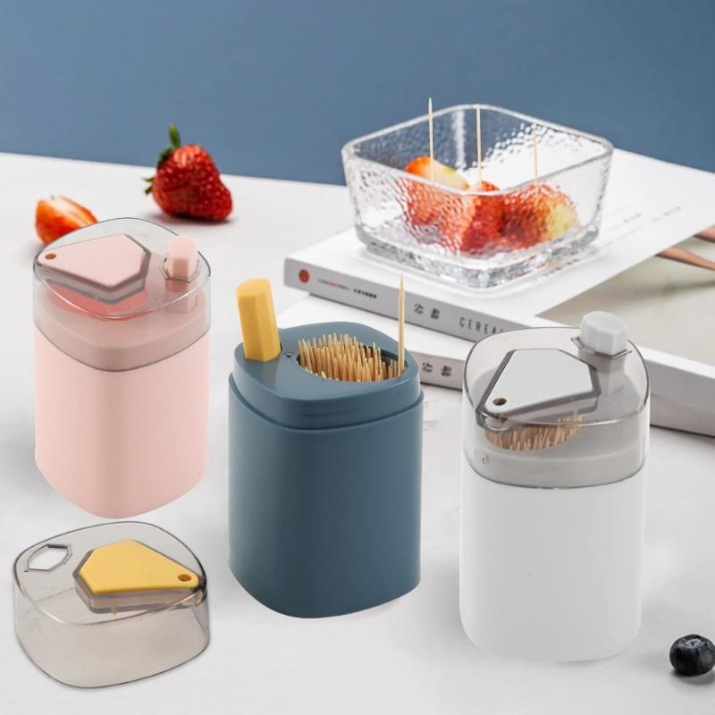 Automatic Pop-Up Toothpick Dispenser Portable Travel Container Sleek Desktop Decor for Kitchen Dining Table Refillable Gadget