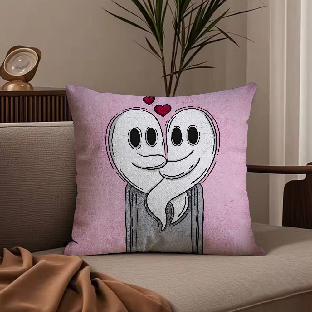Anime Söt G-Spöke Par Kuddfodral Dammkvalsterfritt Kuddfodral Dold dragkedja Silkeslen kort plysch Soffkuddeöverdrag