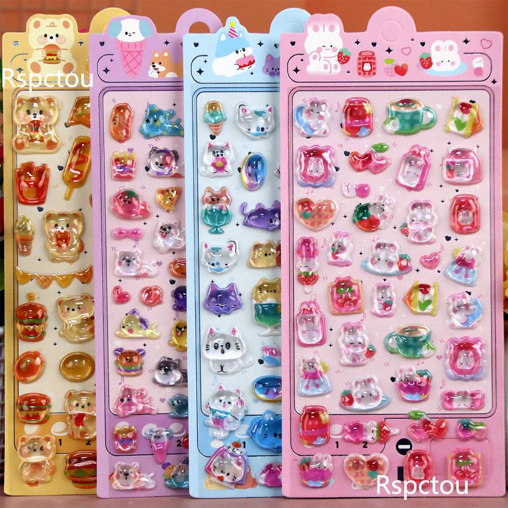 Cute Rabbit Dog Cat Animal 3D Crystal Stickers Kawaii Cartoon Three-Dimensional Relief Decal Decorative Notebook Guitar Suitcase