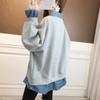 Women's Polo Collar Faux Two-piece Sweatshirt Denim Spliced Letter Print Oversized Loose Pullover Top 2026 Autumn Casual Student Sweatshirt Wholesale