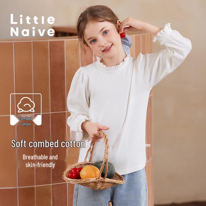 Naives Mädchen-T-Shirt mit Rüschenkragen und langen Ärmeln