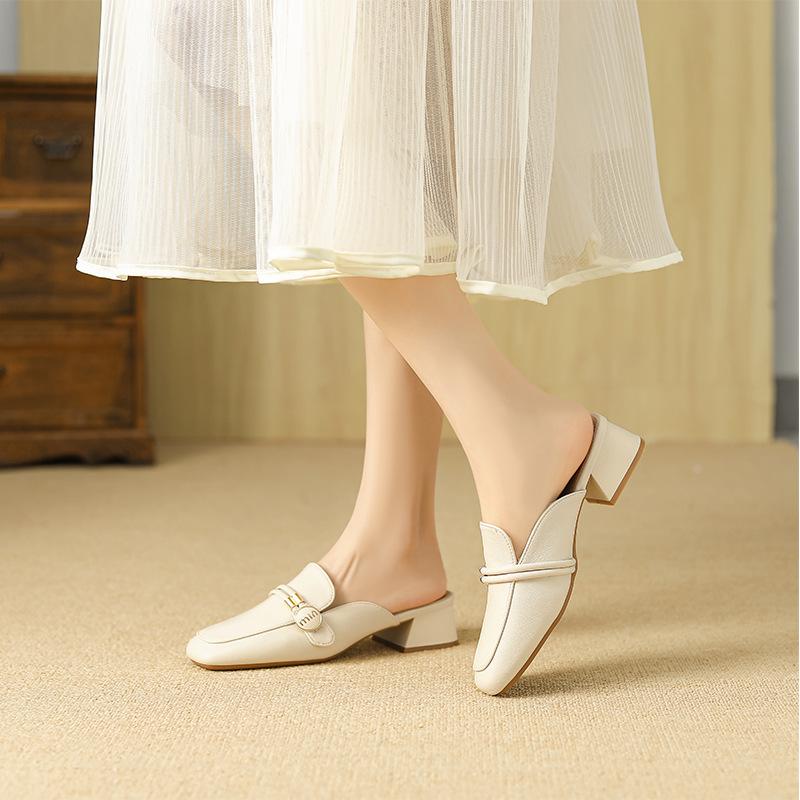 X309-90 temperament bag head half slippers women's outer wear summer 2025 new low thick heel lazy flat muller shoes