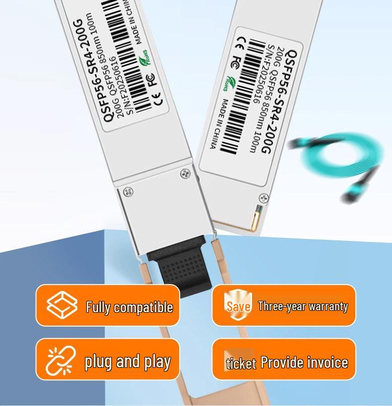 200G QSFP56-200G-SR4 Multimode Optical Module, Compatible with Mellanox, NVIDIA, and H3