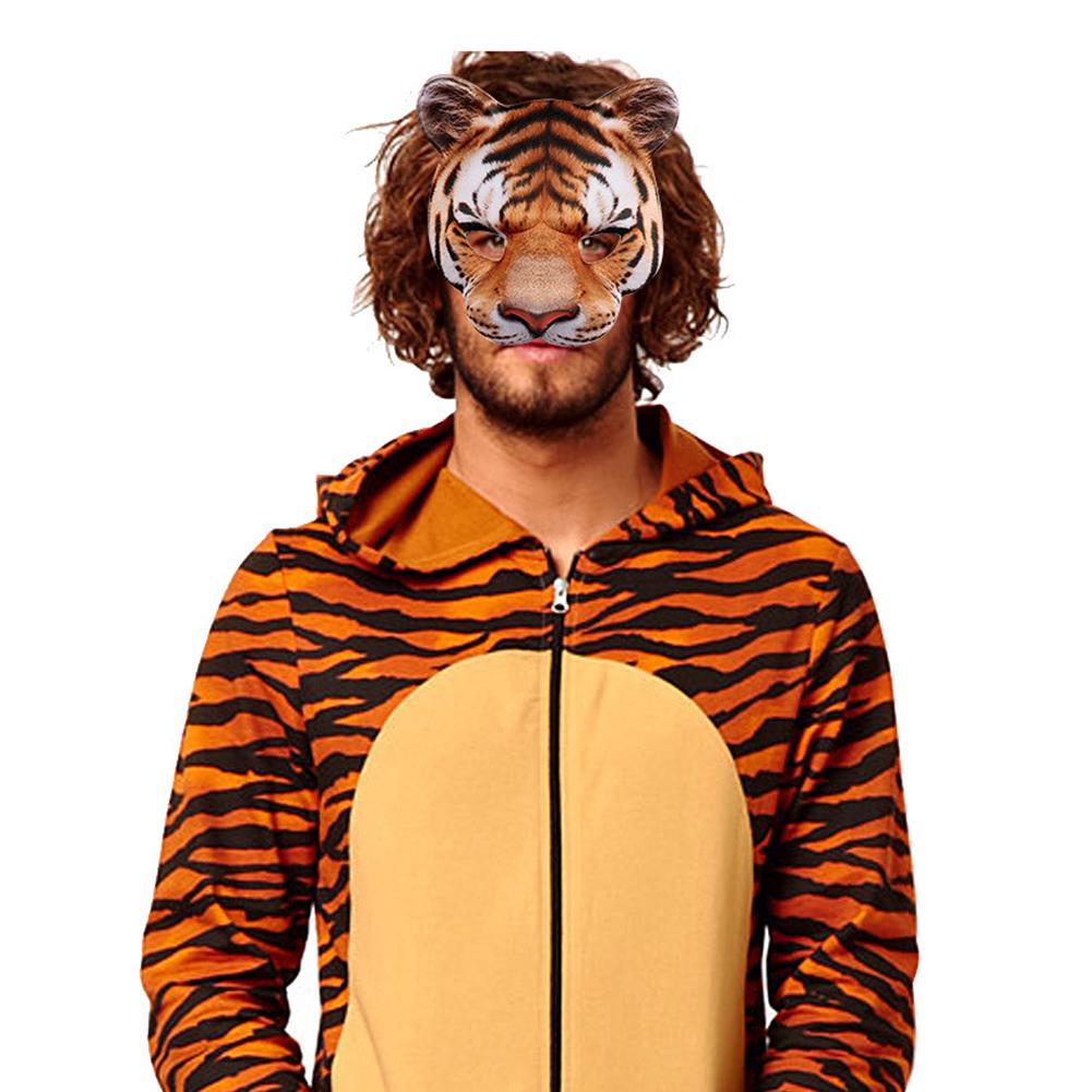 3D Animal Tiger Half Face Cover Party Cosplay Costume EVA Realistic Look for Women Men Yellow