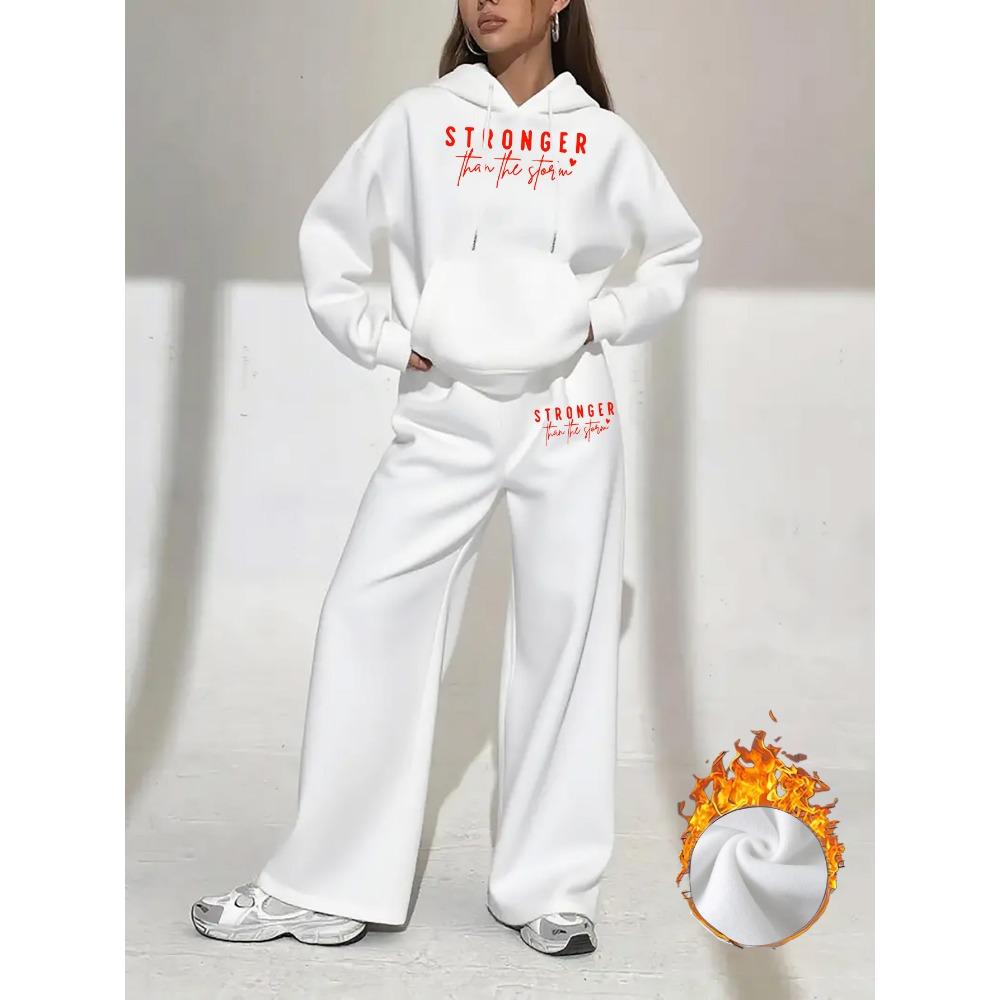 Women'S Stylish Hoodie And Long Pants Set, Featuring a Printed Design, Perfect for Autumn And Winter with a Cozy Hoodie And Wide Leg Pants