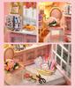 moin moin Dollhouse Miniature DIY Kit Scale Instructions Pink Flower Shop Antique Design with Cherry and Rose LED Light Music Box Acrylic Case Set,