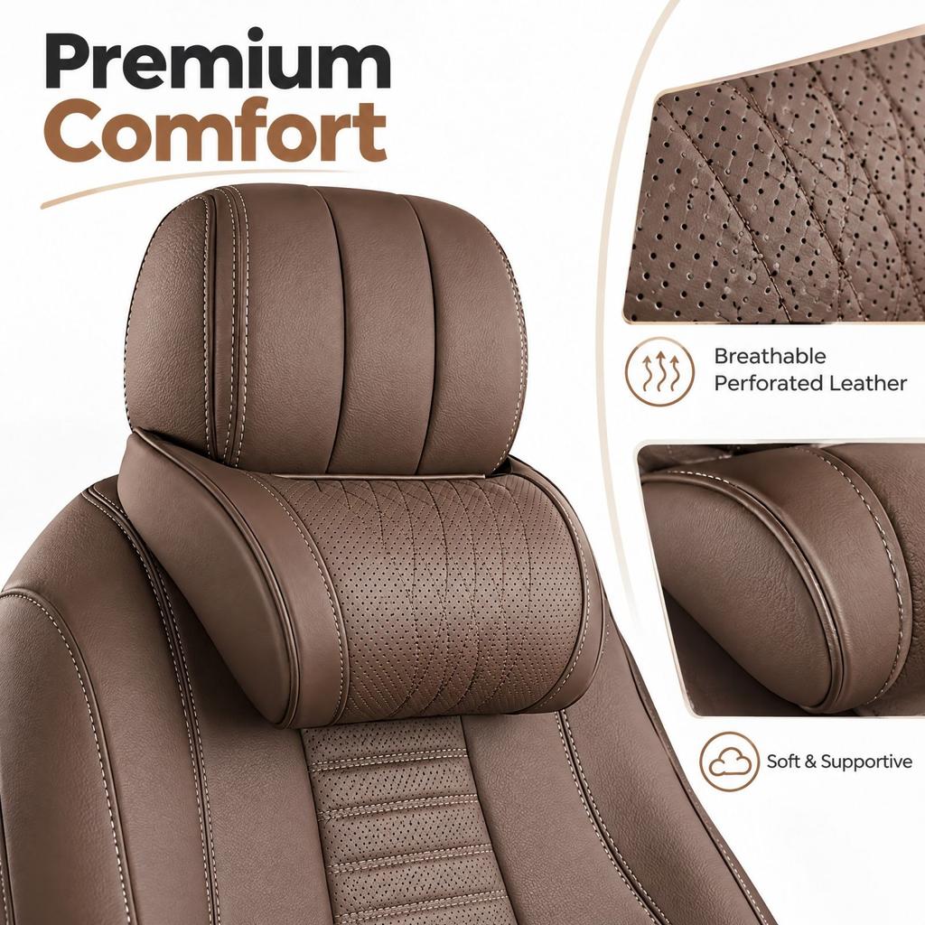 Car Headrest Neck, Leather Neck Support Cushion for Driving, Interior Accessories