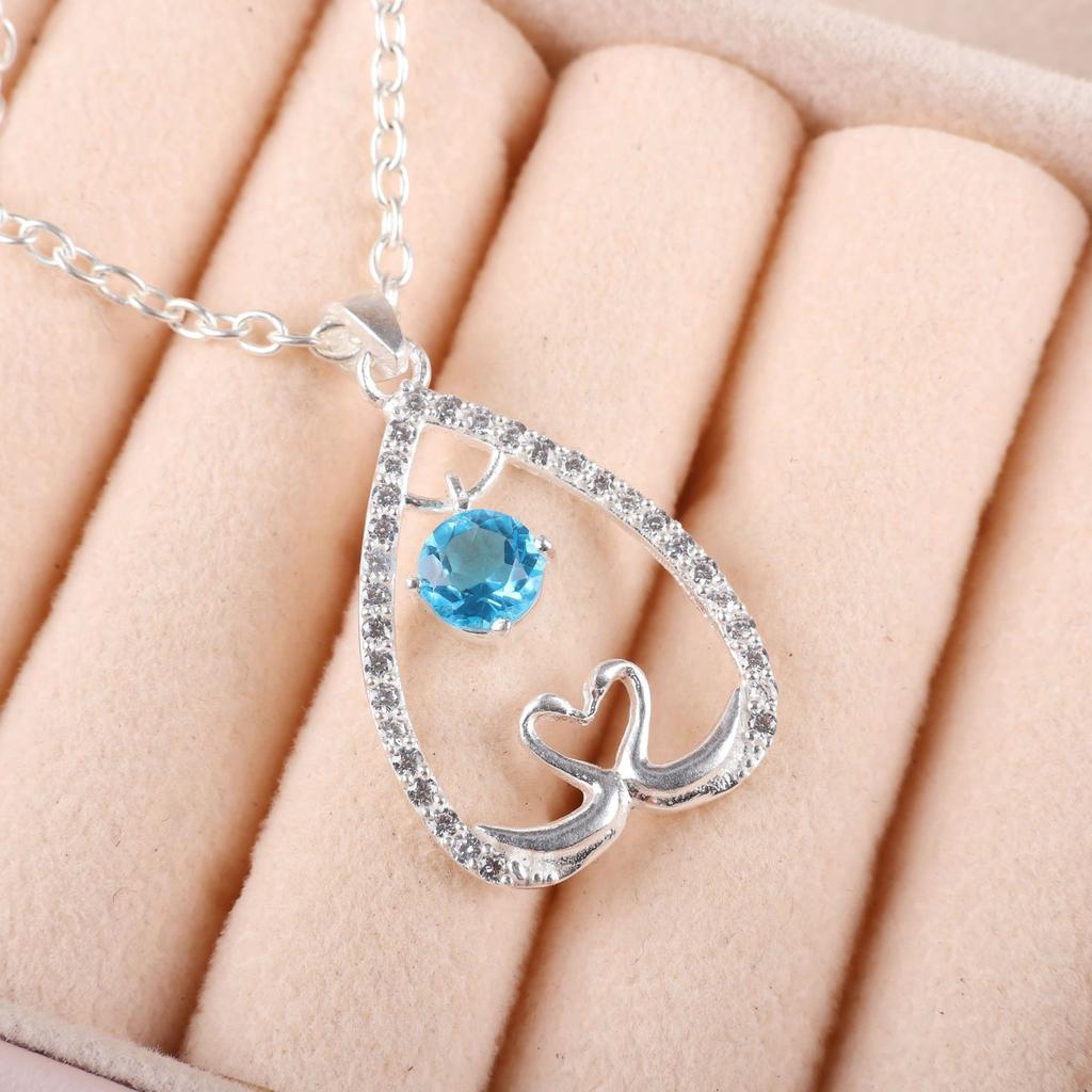 Swiss Blue Topaz Gemstone 925 Sterling Silver Jewelry Zircon Designer Pendant CZP-4-1