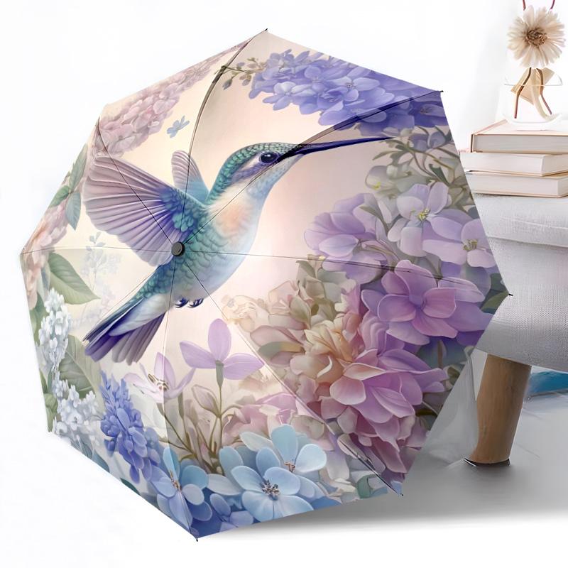 Hummingbird And Flowers Automatic Umbrella Compact & Durable 8-Rib Design Weight Durable Everyday Carry Umbrella Fashion Lovers