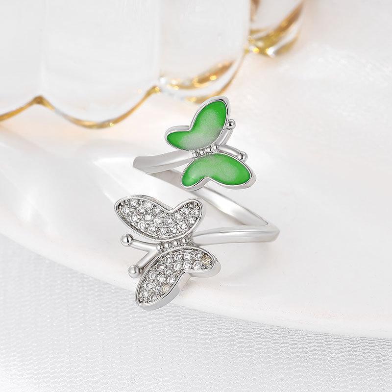 Super Fairy Butterfly Ring with Diamonds for Women, Simple, Fresh and Sweet Opening Adjustable Index Finger Fashion Personalized Ring Jewelry