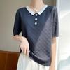 Summer New Women's Knit Ice Silk T-shirt POLO Collar Short Sleeved Contrasting Color Versatile Top for Women