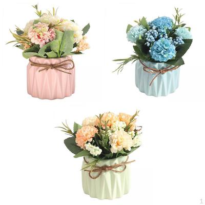 3 Pieces Mini Artificial Flower Simulation Hydrangea Plant Ceramic Vase