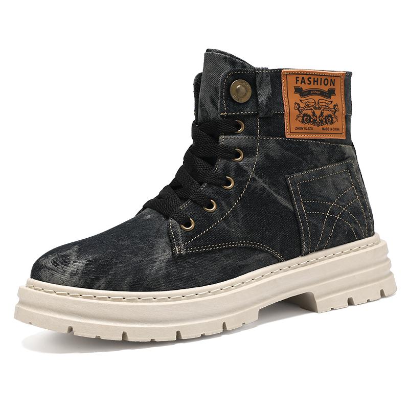 Outdoor High Top Mens Ankle Boots Designer Denim Men Work Boots Fashion Men Casual Shoes Handmade Walking Men Boots Size 39-48