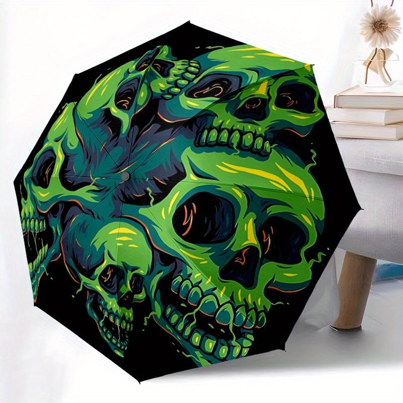 1pc Skull Heads Auto Open/close, All-Season Portable Folding Umbrella for Women & Men, Travel, Everyday, Formal Events - Compact Luxury Parasol, Outdo