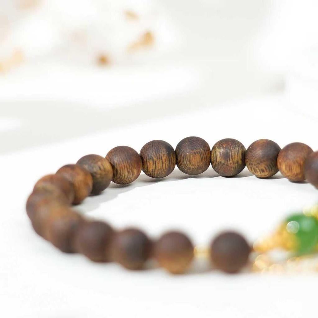 Agarwood Emerald & Hetian Jade Sterling Silver Beaded Bracelet - New Chinese Style