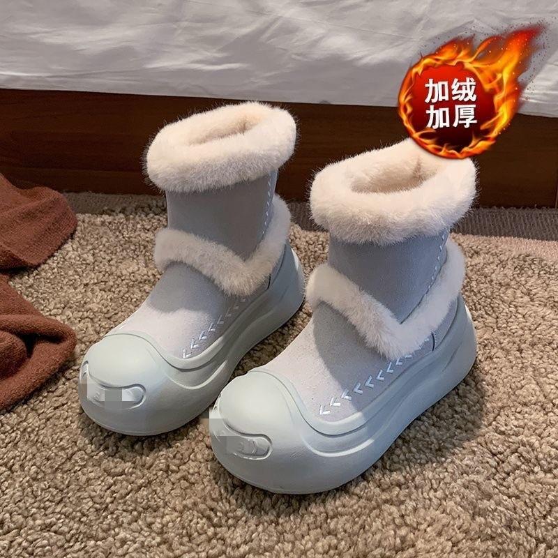 Big head snow boots autumn velvet warm thick sole lightweight small cotton shoes