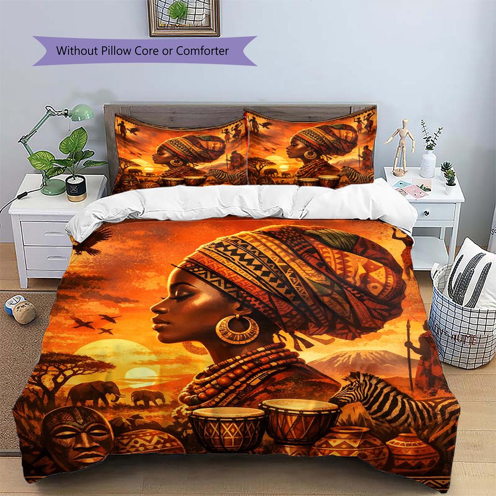 Africa Art Pattern Bedding Set Quilt Cover Pillowcase Home Decor Gift (1 * duvet cover + 2 * pillowcase, without core)