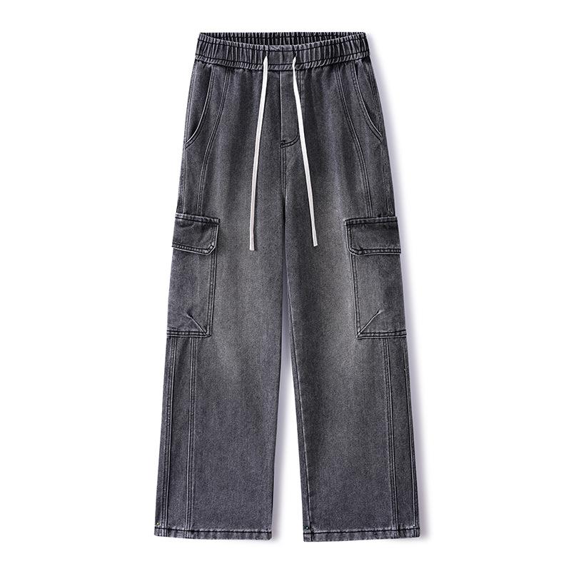 Jeans Herren Arbeitshose Amerikanische Dreidimensionale Mehrfach-Taschen Gewaschene Retro Weitbein-Hose