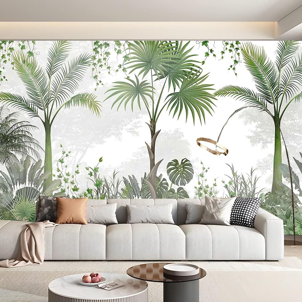 Tropical Green Plant Tapestry: Palm Leaf and Rainforest Jungle Wall Art for Bedroom, Bedroom or Office Decoration At Home.