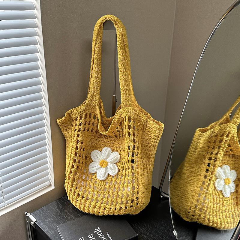 Commuter large-capacity hollow mesh bag women's summer new casual shoulder bag knitted tote bag