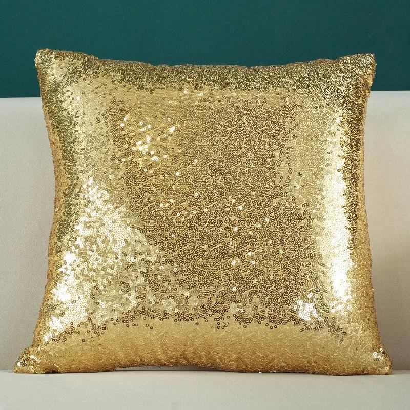

Sequined Solid Color Gradient Cushion Cover Fashion New Year Christmas Sofa Cushion Pillow Cover Office Lumbar Cushion Cover 400*400mm жёлтый