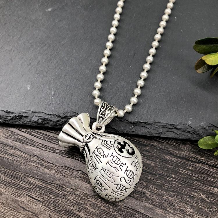 Vintage Thai silver long necklace flower pendant simple long sweater chain accessories women