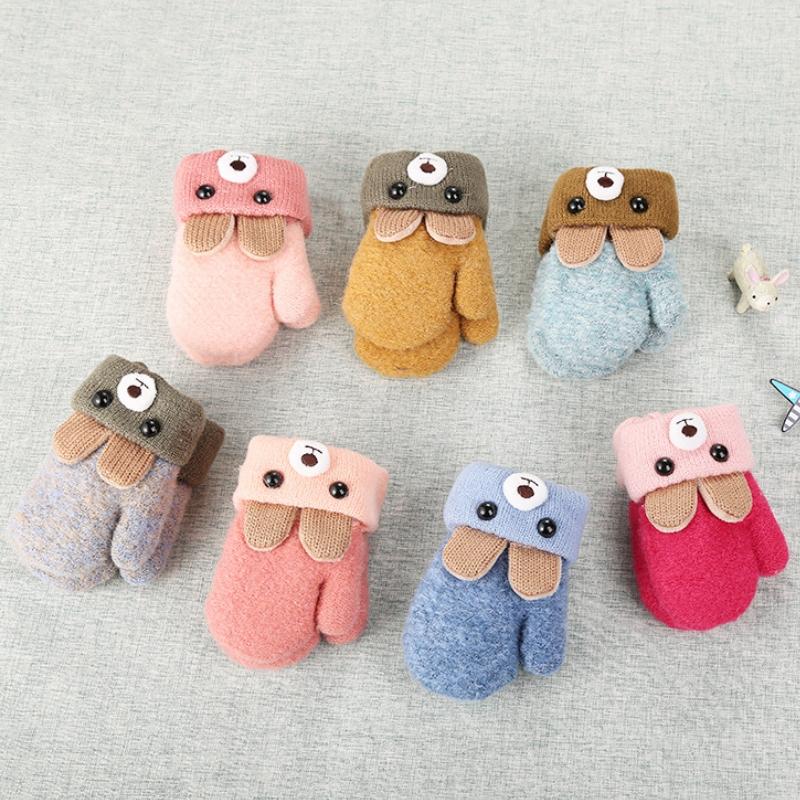 Guantes para Niños Invierno Cálido Guantes para Bebé Oso de Dibujos Animados Manoplas para Bebé A Prueba de Viento Guante Grueso Para Niños Niños Niñas Accesorios para Bebé