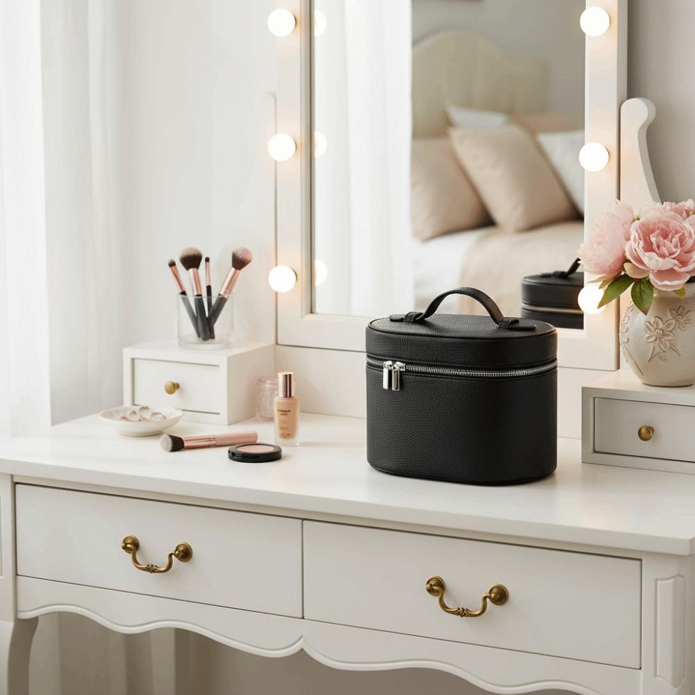 Large Capacity Cosmetic Box Internal Storage Box PU Leather Makeup Bag Waterproof Zipper Closure Travel Organizer Bag Daily Use