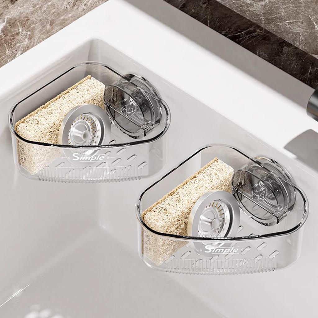 2PCS Sink Corner Drain Box with Drain Hole Plastic Sink Storage Rack Holder Suction Cup Mount for Sponges Scrubbers