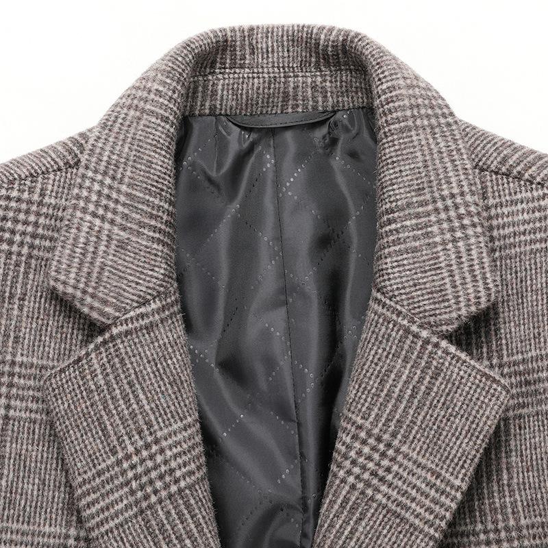 Autumn and Winter New Checked Wool Coat Men's Wool Coat Medium Long Woolen Men's Coat