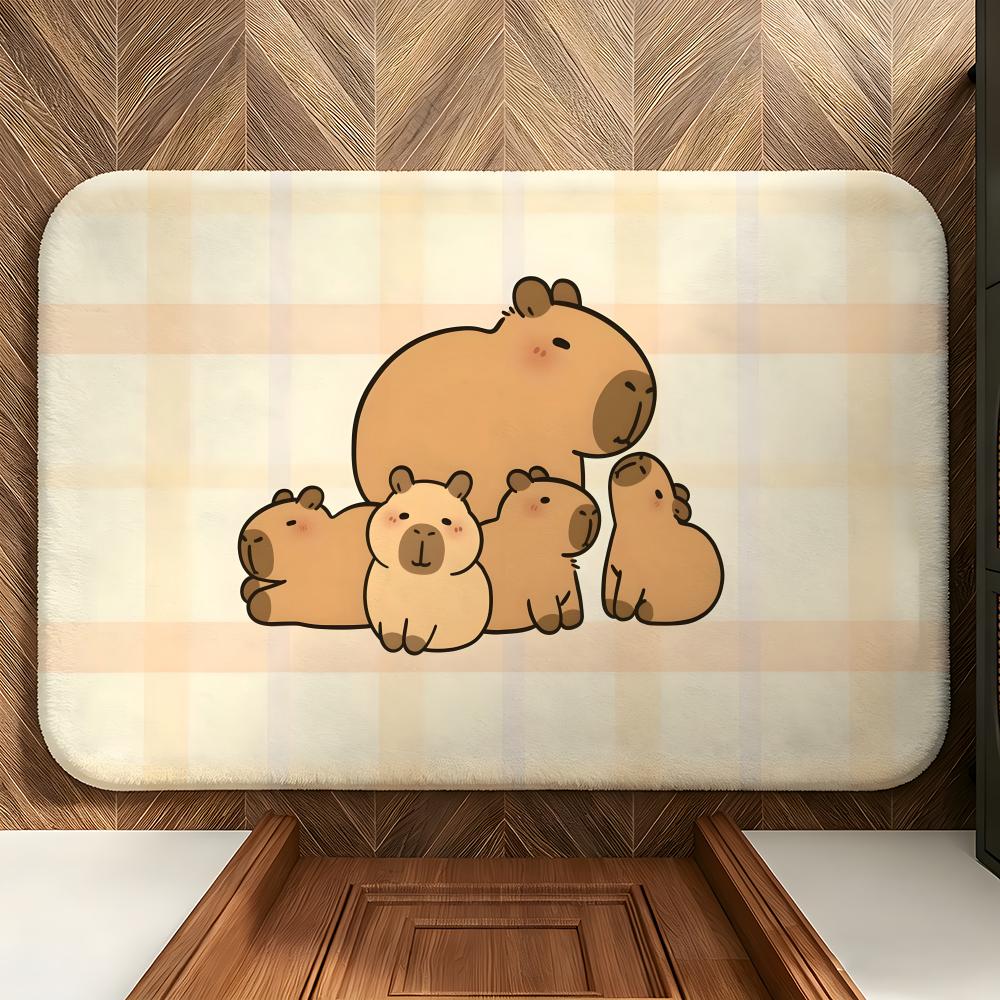 Animal C-Capybara Floor Mat Soft Flannel Entrance Door Mat Non Slip Absorbent Bathroom Bedroom Floor Rug
