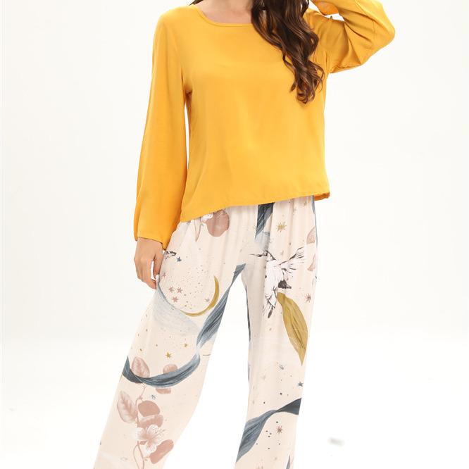 Women's Fashion Casual Loungewear Long Sleeve Long Pants Pajamas Set 2 Piece Printed Loose Home Wear