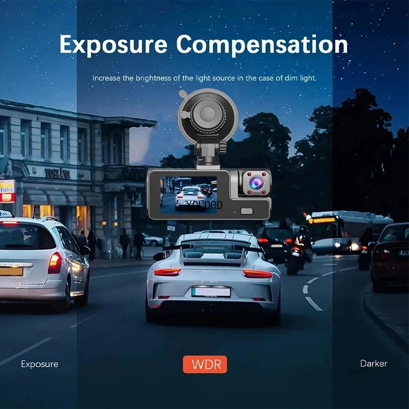 Caméra embarquée 3 canaux pour voiture, vision nocturne, boîtier noir, enregistreur vidéo 1080p, caméra de recul, DVR, accessoires de voiture