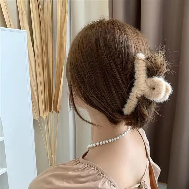 Solid Fluffy Cross Hair Claw For Women Girls Sweet Hair Ornament Plush Headband Hair Claw Clip Hairpin Hair Accessories