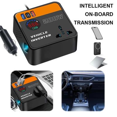 200W Car Inverter 12v 24v To 110v 220v with USB & Type-C Port Car Converter Socket Fast Charging Power Adapter for Vehicles