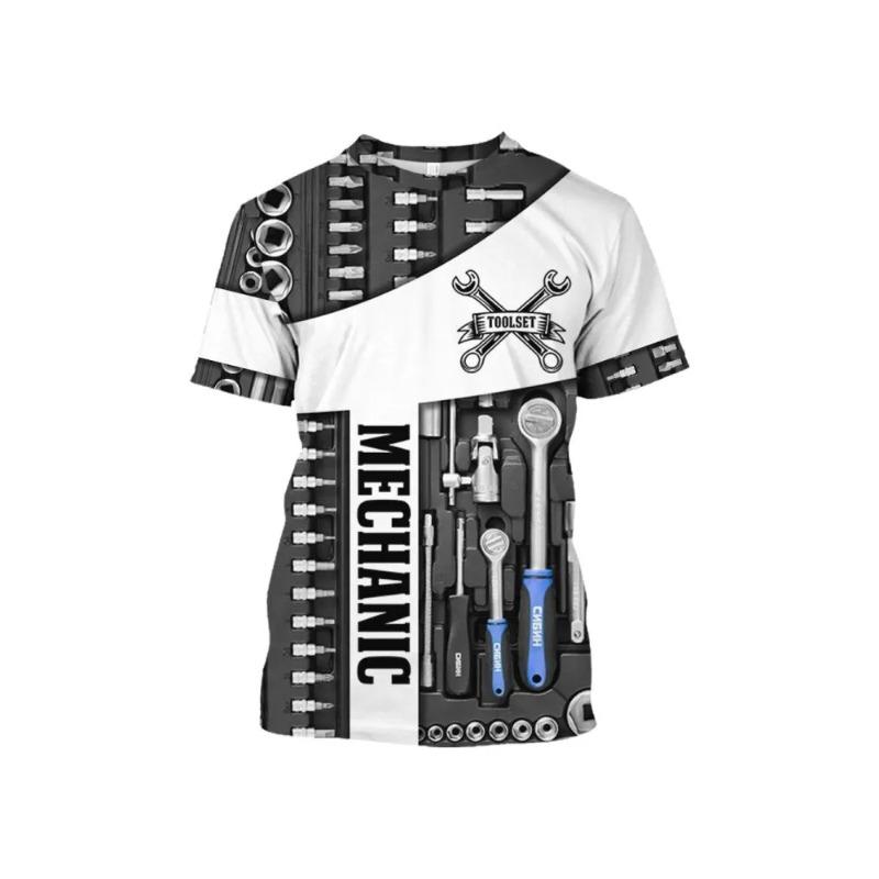 Summer Round Neck 3D Machine Tools Print Top Fashionable Casual Short Sleeved Men's T-shirts