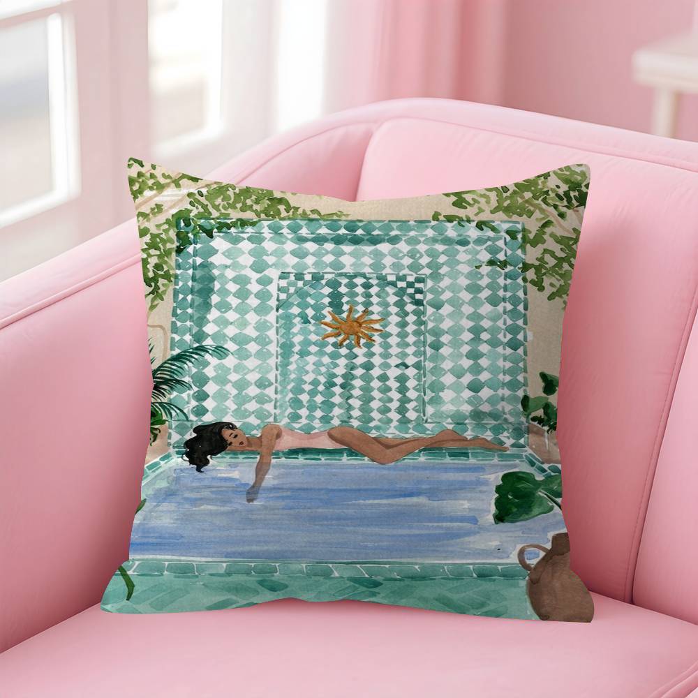 Nordic Beach Holiday Girl Pillow Gift Home Office Decoration Bedroom Sofa Car Cushion Cover Case 45x45