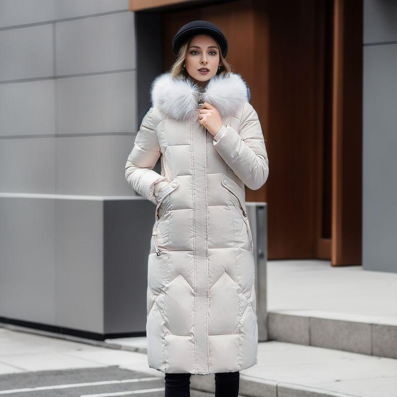 Damen Winterjacke Parka Langer Mantel Verdicken Mantel Pelzkragen Mit Kapuze Reißverschluss Warme Schneebekleidung Gepolsterte Kleidung