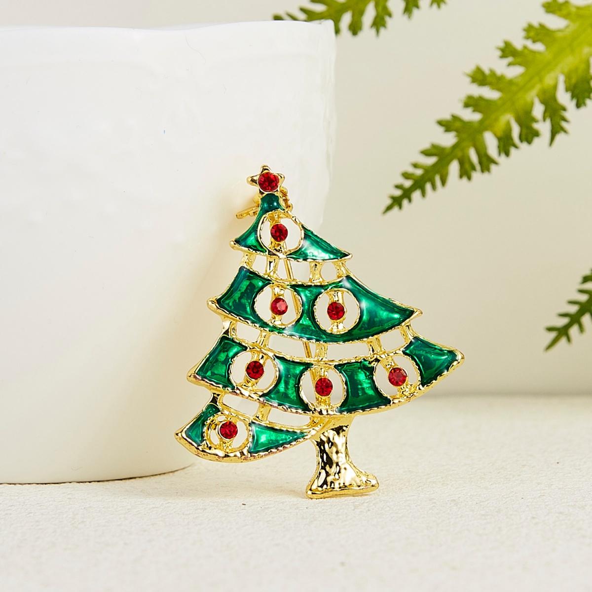 

Christmas Tree Red Rhinestone Green Enamel Holiday Brooches Xmas Tree Buckle Pins Coat Bag Jewelry Accessory Gift For Women Men