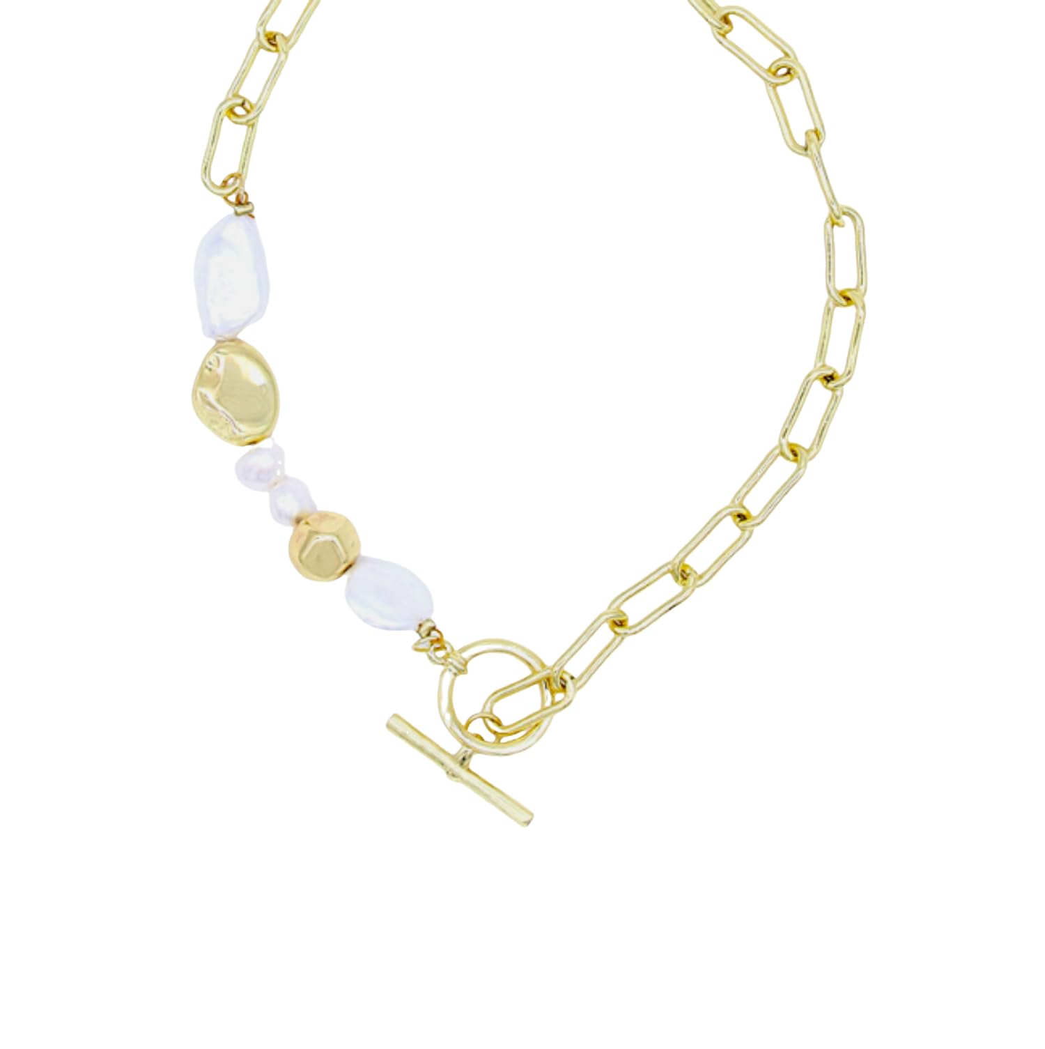 [Petit-Germe] Petit Germe Freshwater Pearl Design Necklace, Gold Color Alloy #N1013
