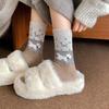 Women's Mid-Calf Fair Isle Pattern Wool Socks - Cute, Warm, and Thickened for Autumn and Winter, with Small Dog Design.