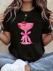 WomenS Pink Cherry Cocktail Theme TShirt  Bright Pink Decor Graphic Casual Short Sleeve PinkBlack Sweet Vibrant Party Fashion Lover Top