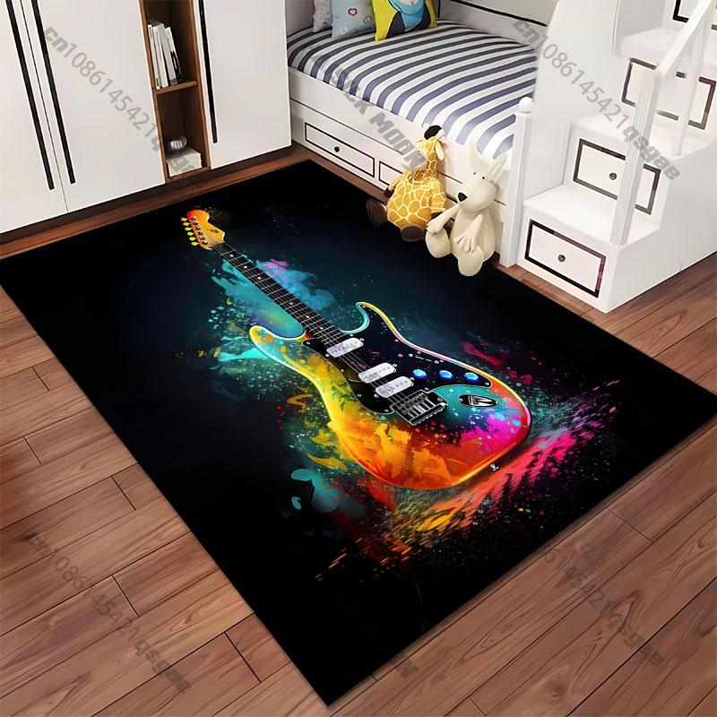 Colorful Artistic Electric Guitar Carpet Yoga Living Room Room Decor Children's Crawling Mat Doormat Area Rug Games Mat