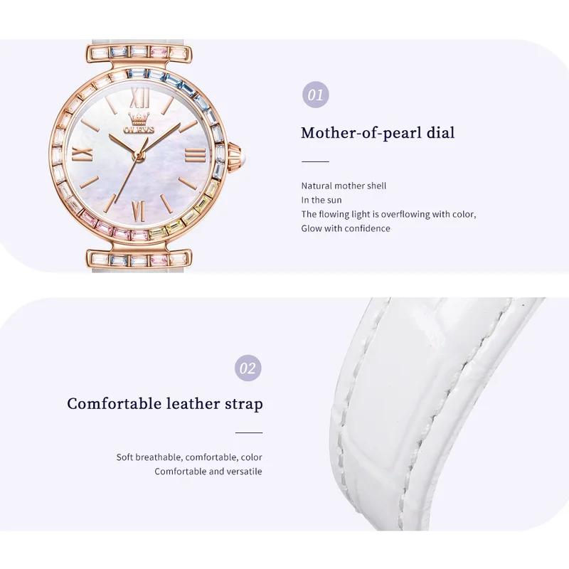OLEVS Fashion Women Watches Luxury Diamond Quartz Watch Ladies Leather Waterproof Wrist Watch