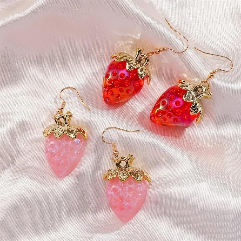Sweet Strawberry Resin Drop Earrings for Women and Girls, Elegant Bow Stud Earrings and… More