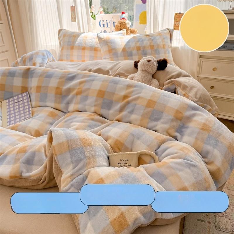 Four-Piece Set Of Coral Fleece Quilt Cover And Three-Piece Set Of Fleece Sheets For Thickened Milk Fleece Bed.